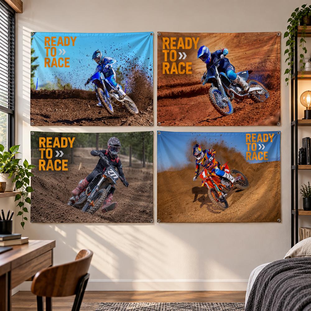 モトクロスレースのスポーツをテーマにした、ダートバイクの旗と - Outdoor Sport Club のレビューと価格