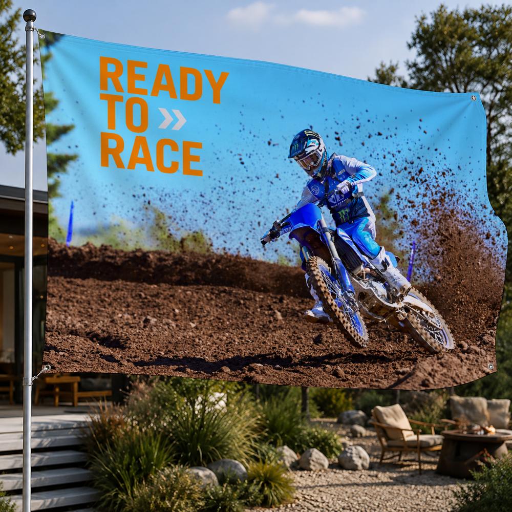 モトクロスレースのスポーツをテーマにした、ダートバイクの旗と - Outdoor Sport Club のレビューと価格